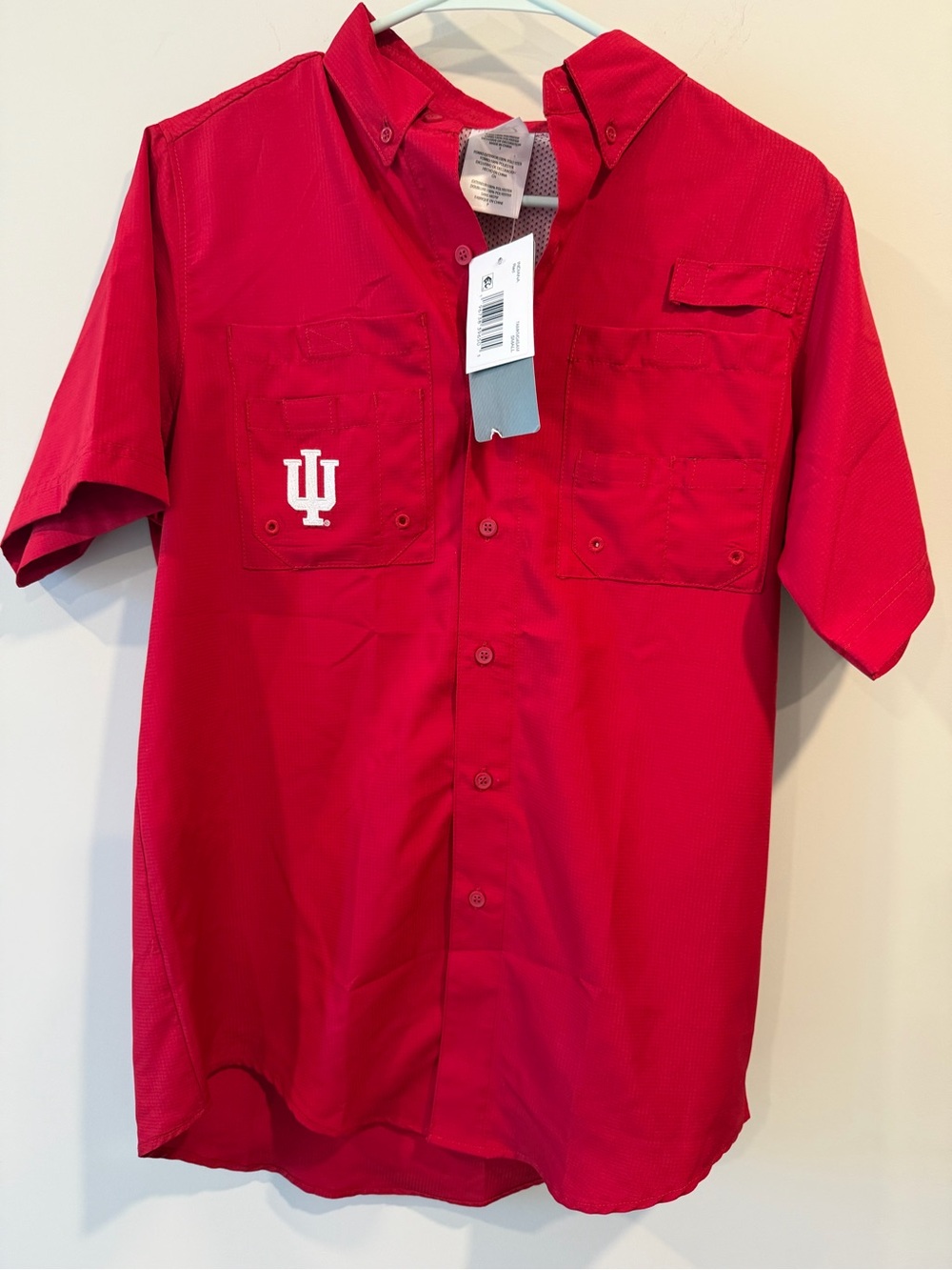 IU Hoosiers Pro Edge Red Short-Sleeve Button-Down Shirt with Chest Logo